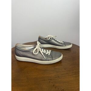 ECCO Soft 7 Metallic Pewter Leather Sneakers Lace Up Women Size 38 7 5.5